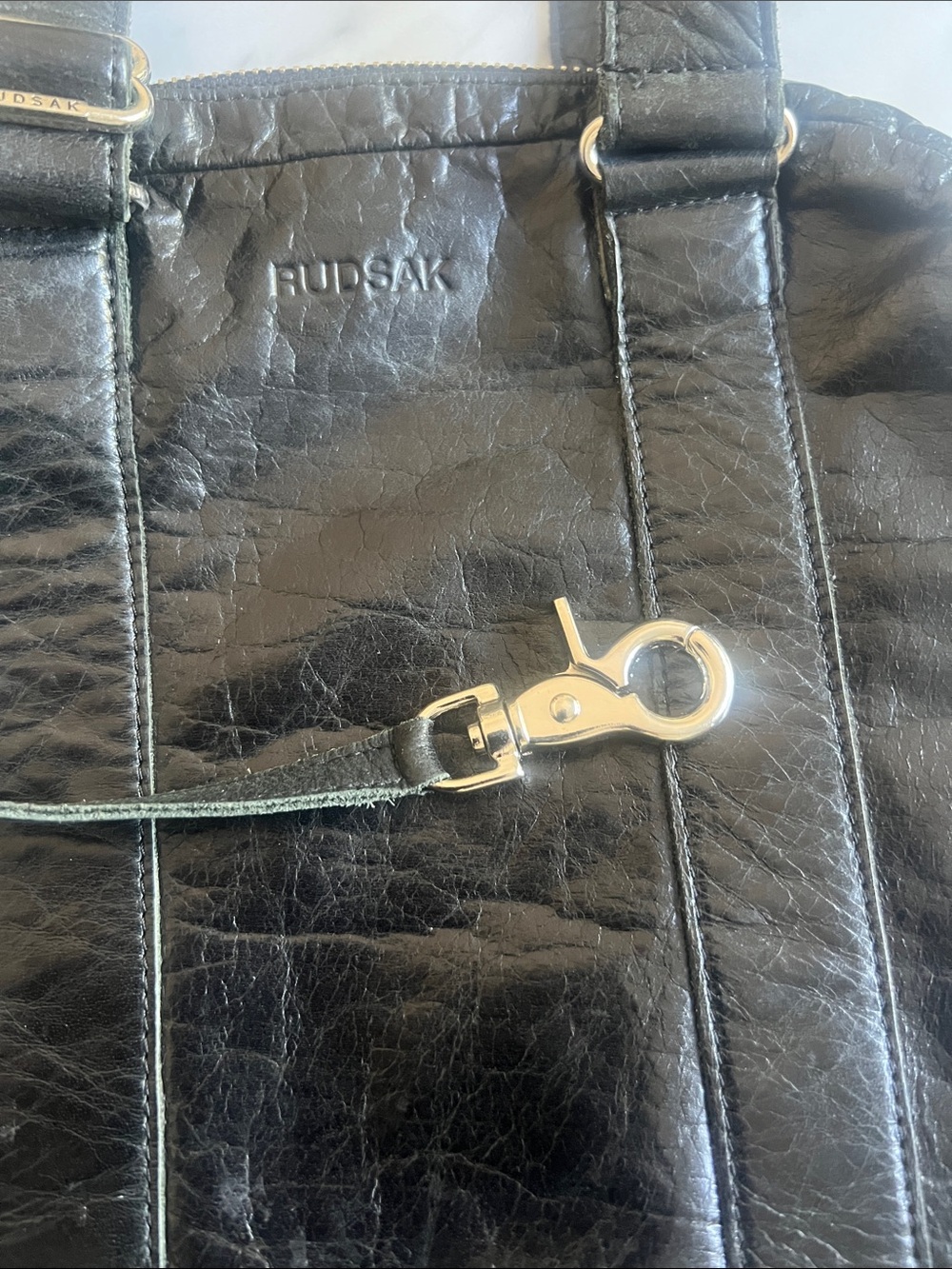 Vintage RUDSAK Black Leather Double-Strap Shoulder Bag - Picture 3 of 12
